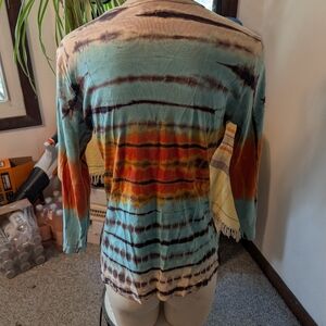 Women Tryst By Mathew Ls Tie Dyed 100% Ribbed Cotton Tee Sz Large